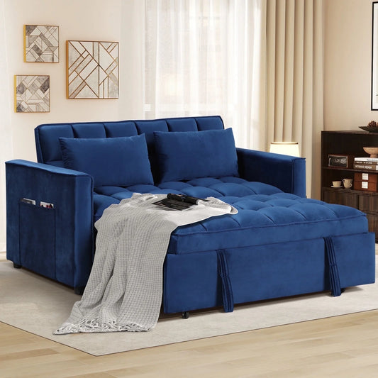 Convertible Sofa Bed Versatile Velvet Sofa Pullout Bed,55 Inch Couch Adjustable Backrest,Gray