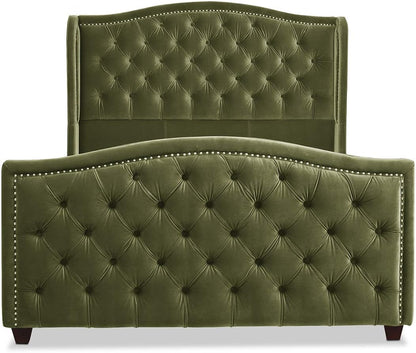 Jennifer Taylor Home Marcella Upholstered Shelter Headboard Bed Set, Queen, Olive Green Performance Velvet