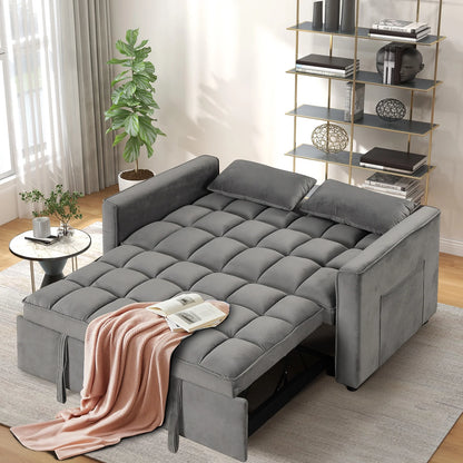 Convertible Sofa Bed Versatile Velvet Sofa Pullout Bed,55 Inch Couch Adjustable Backrest,Gray