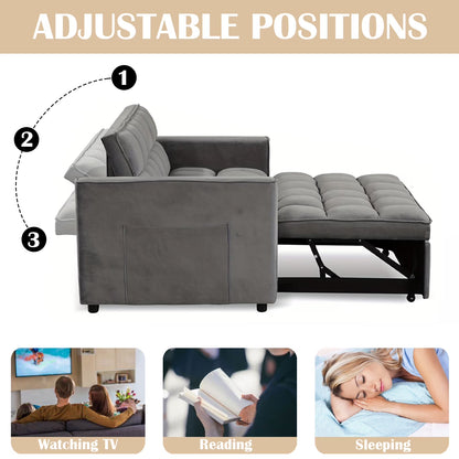 Convertible Sofa Bed Versatile Velvet Sofa Pullout Bed,55 Inch Couch Adjustable Backrest,Gray