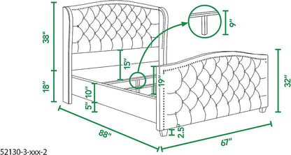 Jennifer Taylor Home Marcella Upholstered Shelter Headboard Bed Set, Queen, Olive Green Performance Velvet