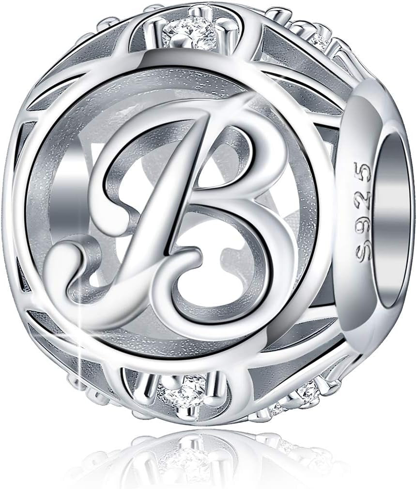Letter Charm Initial A-Z Alphabet Charm Dangle Charm for Bracelet Necklace 925 Sterling Silver CZ Beads Charm Personalized Gift Jewelry